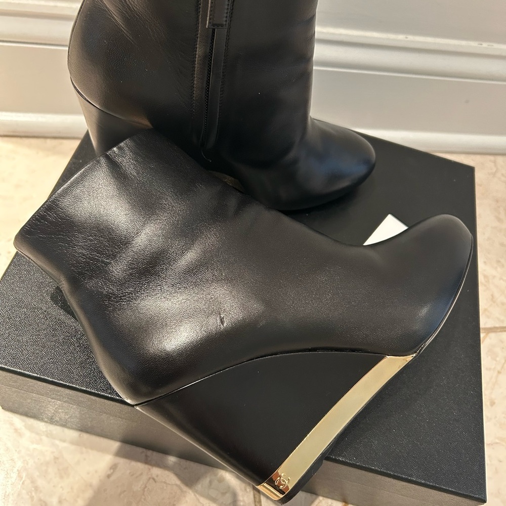 Authentic Chanel Black Lambskin Wedge Boots - Picture 4 of 10